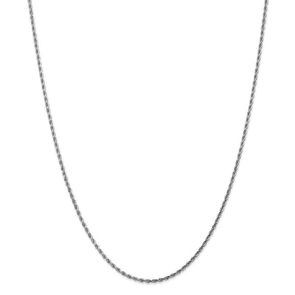 1.8mm, 14k White Gold, Diamond Cut Solid Rope Chain Necklace, 26 Inch